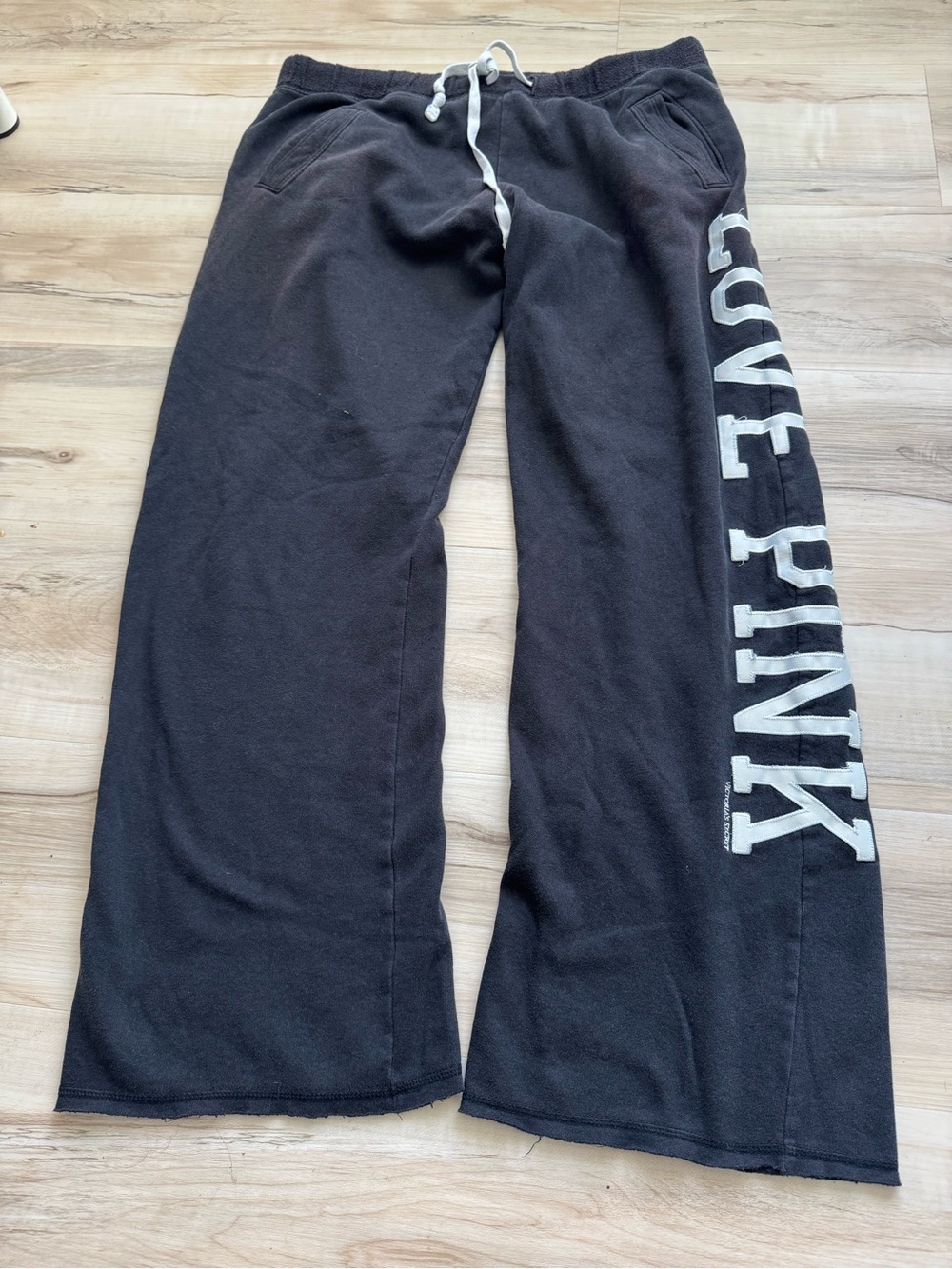 Y2K PINK Victoria's Secret Black Wide Sweatpants with White Logo